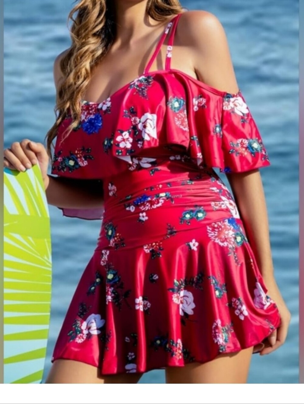 Cocopear‎ One Piece Swimsuit Of Shoulder Ruffle Tummy Control Summer Vacation